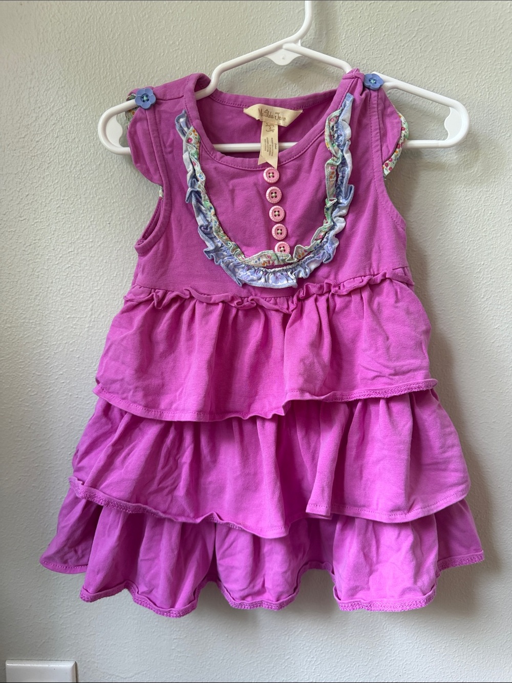 Matilda Jane Pink Tiered Ruffle Dress with Floral Trim
